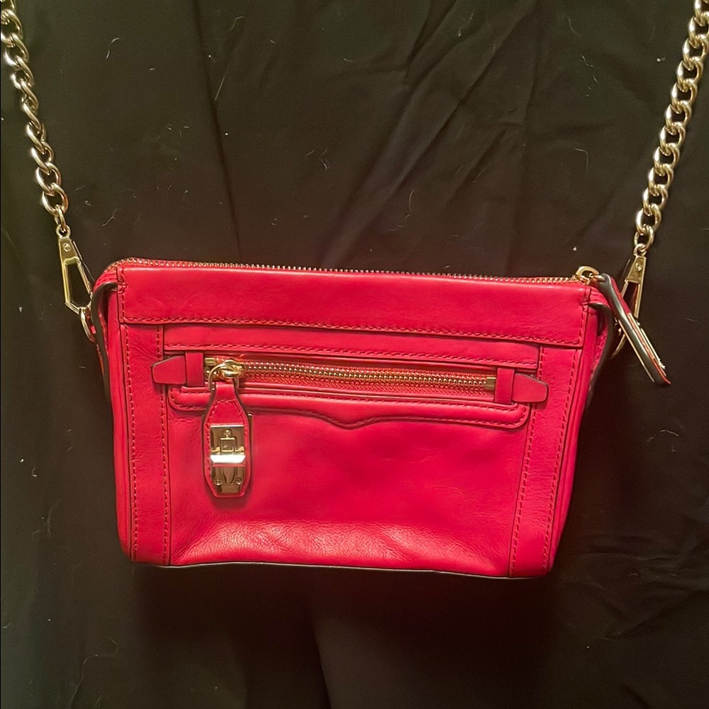 Rebecca Minkoff Red Leather Crossbody Bag with Chain Strap